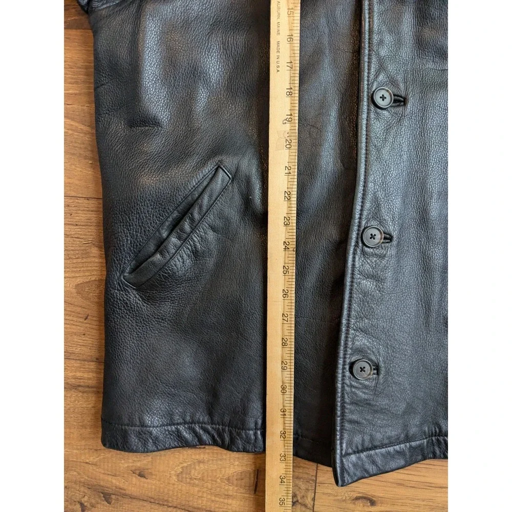 J Crew Oarsman Mens Black Leather‎ Button Front Lined Jacket Size Large READ
